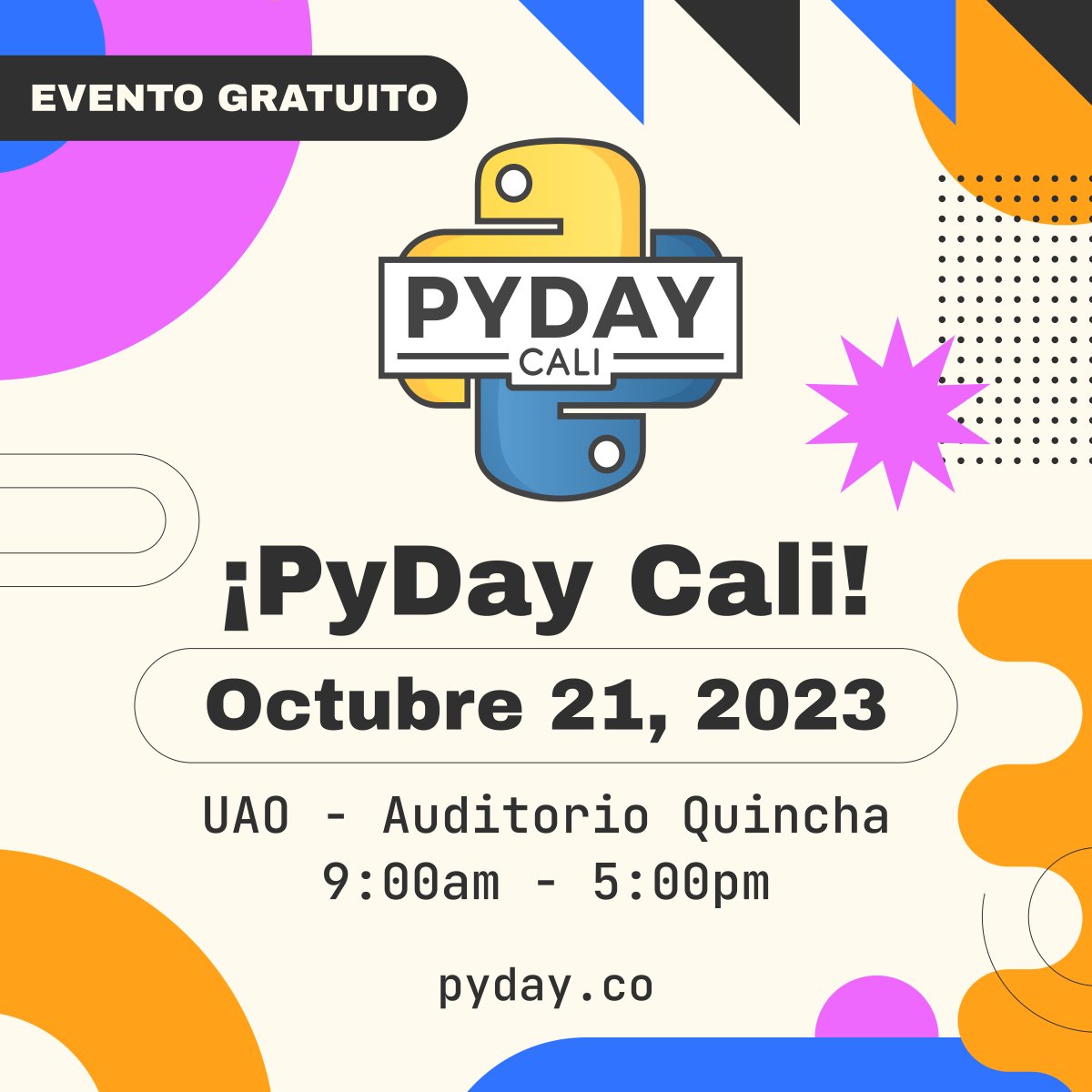 pythoncali's tweet image. El 21 de Octubre Cali vivirá un día lleno de Python, Data Science, Machine Learning, Infraestructura y mucho más. Regístrate y no te quedes por fuera!

Registro: eventbrite.co/e/pyday-cali-2…

#python #pythoncali #pydaycali2023