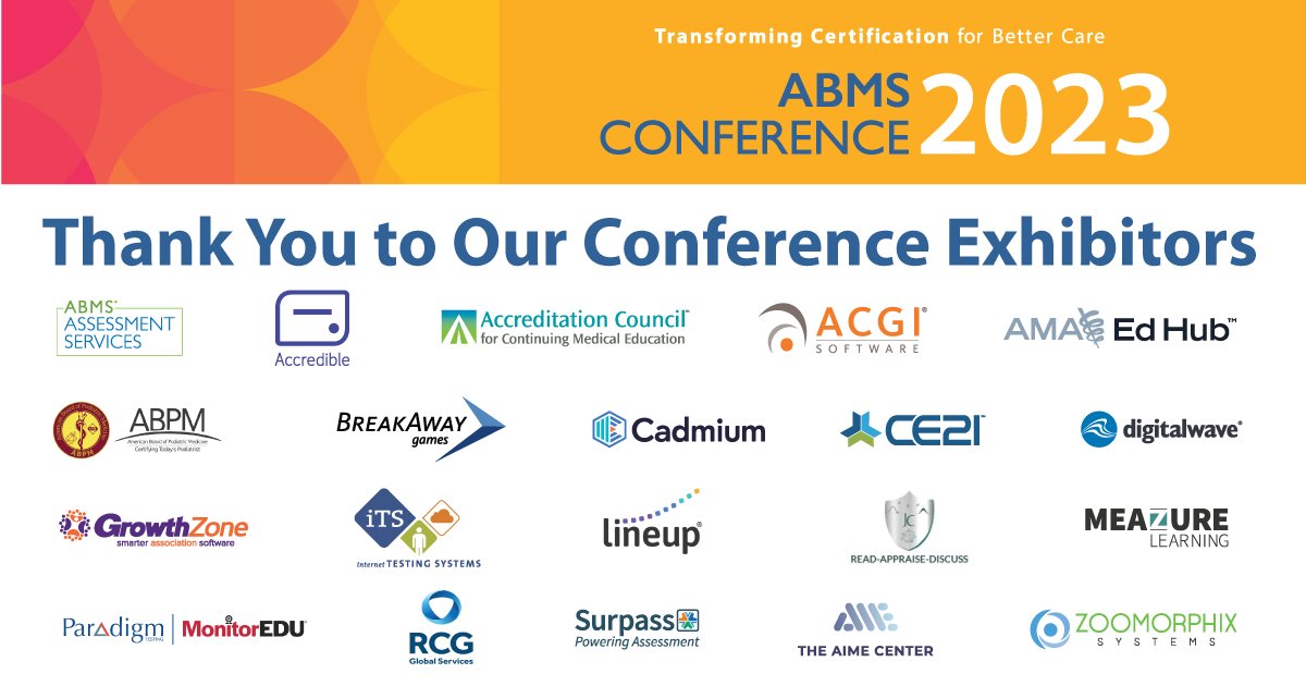ABMSCert's tweet image. Thank you to our #ABMS2023 Exhibitors for your support this year! The exhibit floor was full of energy and we hope you made some meaningful connections!  See you in Chicago next year for #ABMS2024!