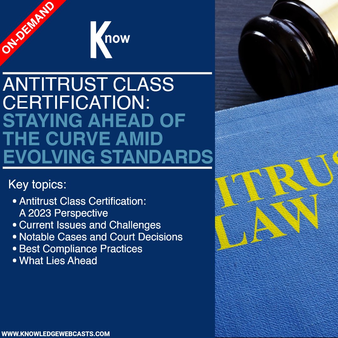 KnowGroupCLECPE's tweet image. Check out our on-demand webcast to keep you updated on the recent court decisions that impacts class certification requirements.

Get the recording now: zurl.co/8gGj

Use code TW50 to get 50% off.

#AntitrustClassCertification #antitrust #CLE #ondemand #webcast #TKG