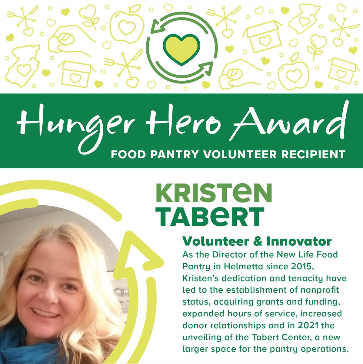 This #HungerActionMonth we will be recognizing our Hunger Action Heroes. Meet our Tom Ellison Food Pantry Volunteer: Kristen Tabert from the New Life Food Pantry in Helmetta! 🎉🥳