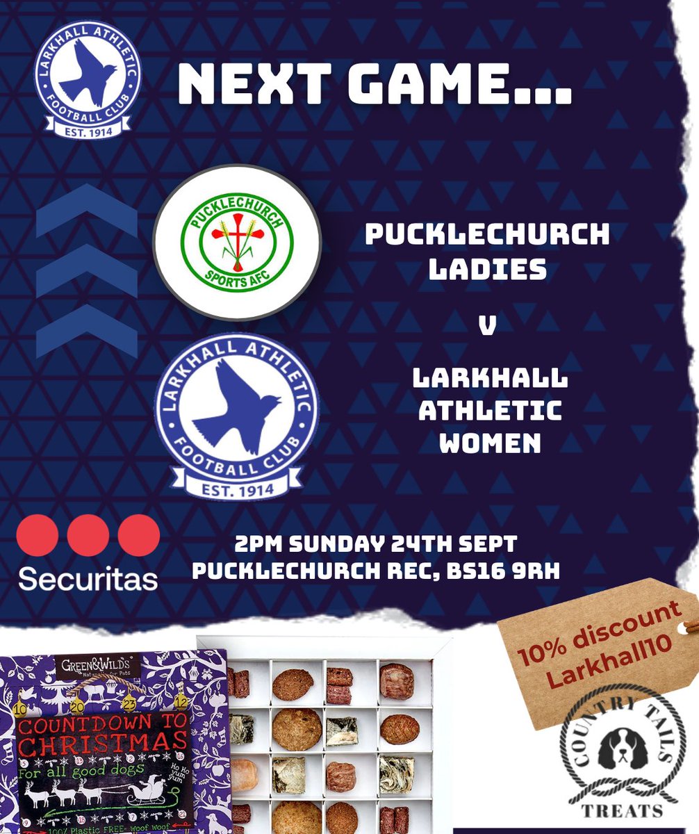 2 days to go! Pucklechurch Ladies v Larkhall Athletic Women. 
#womensfootball #somerset #bath 

Sponsored by countrytailstreats.com - Advent calendars for dogs out now!