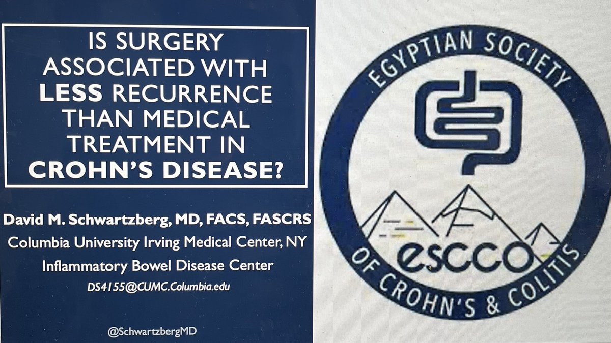 We are proud to share that @SchwartzbergMD provided an in-depth presentation on the rates of #CrohnsDisease recurrence with surgical vs medical management at the #ESCCO2023. @ColumbiaSurgery #IBD