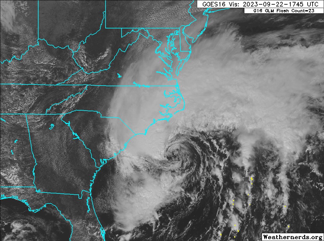 WillWeatherRVA's tweet photo. Recon says that despite non-tropical apperance, the wind field and core temperature of PTC 16 (#16L) are tropical-like enough to classify it as TS #Ophelia. Winds are 50 kts (60 mph).
No change to fcst, landfall tmrw, but winds and rain will spread well ahead of center. #RVA https://t.co/NY7Z6kufjQ