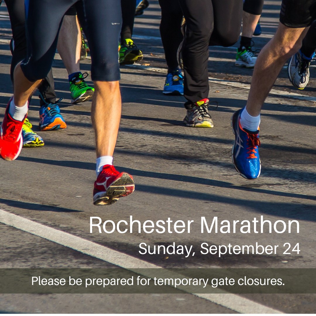 HSC_AG_Cemetery's tweet photo. The Rochester Marathon is this Sunday, Sept 24th (7:30 am).  Our Lake Avenue gates will be closed during  the marathon. 

As soon as all runners have passed, the Lake Ave gates will open. Around 9:00 a.m.

The Dewey Ave gates will be open at 8:00 a.m. as usual. https://t.co/23npRbLzUl
