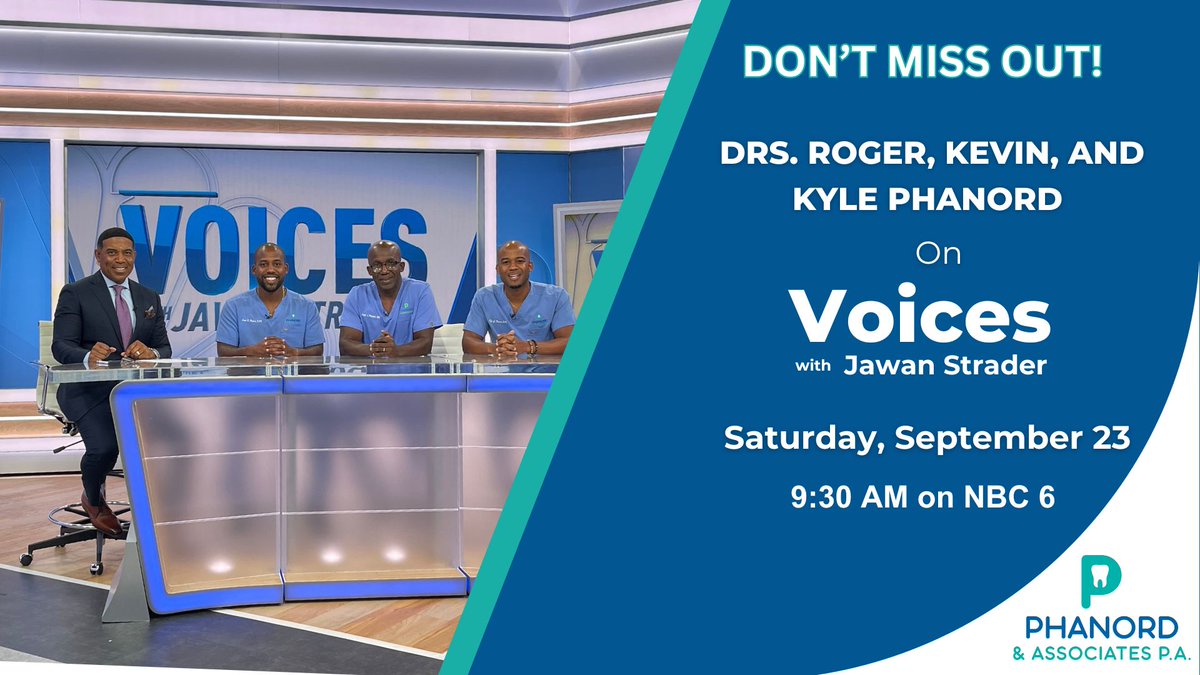 Catch Drs. Roger, Kevin, and Kyle Phanord TOMORROW on NBC 6 “Voices with Jawan Strader” as they share expert insights on oral health. @Phanorddental
#SmileWithPhanord #SouthFlorida #VoicesNBC6
ow.ly/GSgY50POG0K