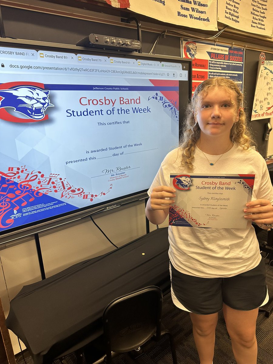 CrosbyBand's tweet photo. Congratulations on these amazing @CrosbyMiddle students for being awarded student of the week in band! These students are hardworking, determined, and friendly towards their peers. Thank you for being awesome and part of the Crosby Band Family! #ThePlaceToBe #CMSBand #CrosbyBand https://t.co/68JZQl0Lcx