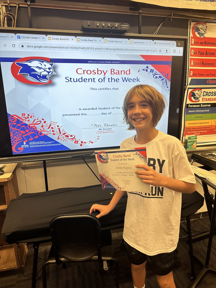 CrosbyBand's tweet photo. Congratulations on these amazing @CrosbyMiddle students for being awarded student of the week in band! These students are hardworking, determined, and friendly towards their peers. Thank you for being awesome and part of the Crosby Band Family! #ThePlaceToBe #CMSBand #CrosbyBand https://t.co/68JZQl0Lcx
