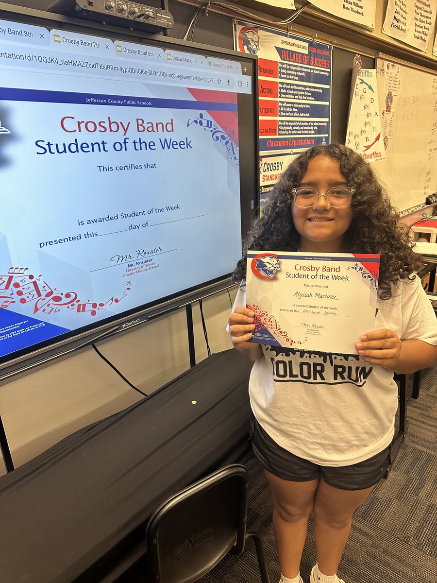 CrosbyBand's tweet photo. Congratulations on these amazing @CrosbyMiddle students for being awarded student of the week in band! These students are hardworking, determined, and friendly towards their peers. Thank you for being awesome and part of the Crosby Band Family! #ThePlaceToBe #CMSBand #CrosbyBand https://t.co/68JZQl0Lcx