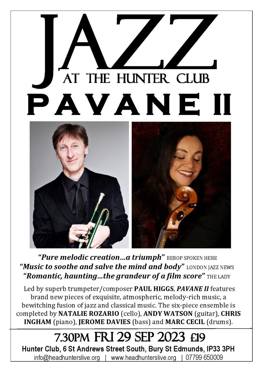 Fri 29 Sep, a unique group in Bury St Edmunds. Book at headhunterslive.org