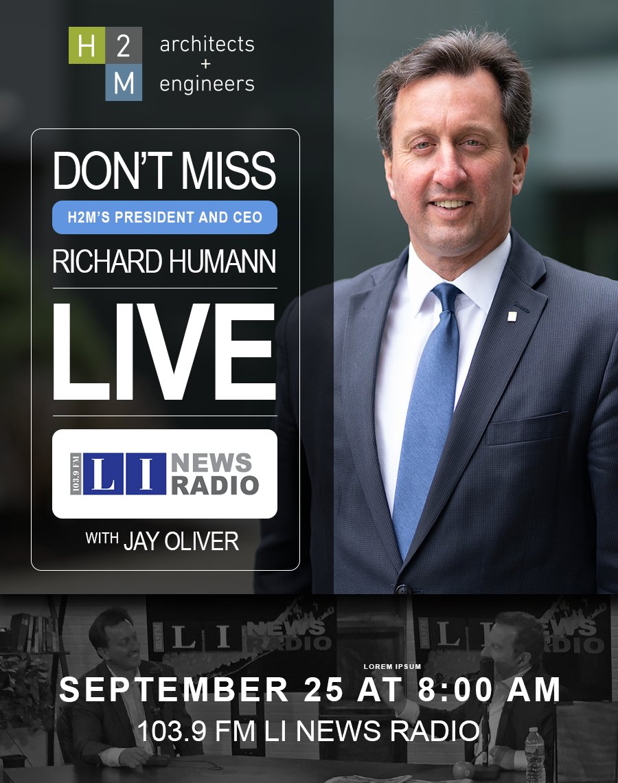 H2M architects + engineers' President and CEO, Rich Humann, P.E., will be LIVE with Jay Oliver on LI News Radio 103.9 on Monday, September 25 at 8:00 AM!

Make sure to tune in to 103.9 FM to listen, you won't want to miss it!
#H2M #architects #news #live #radio #longisland