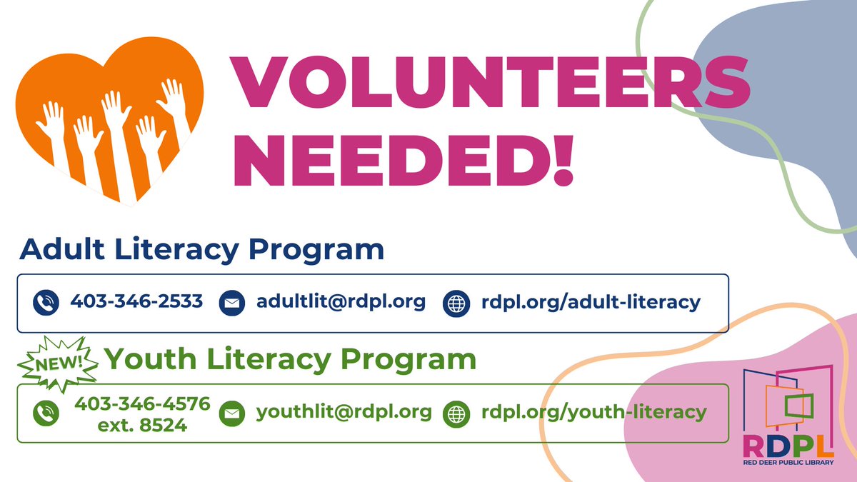 rdpl's tweet photo. We are in need of volunteer tutors for both our Adult Literacy Program and our new Youth Literacy Program! Please take a look at these volunteer opportunities over on our website:
Adult Literacy Program - https://t.co/YdunWVHh7B
Youth Literacy Program - https://t.co/L1CCotVGE9 https://t.co/mHteWqbm7M