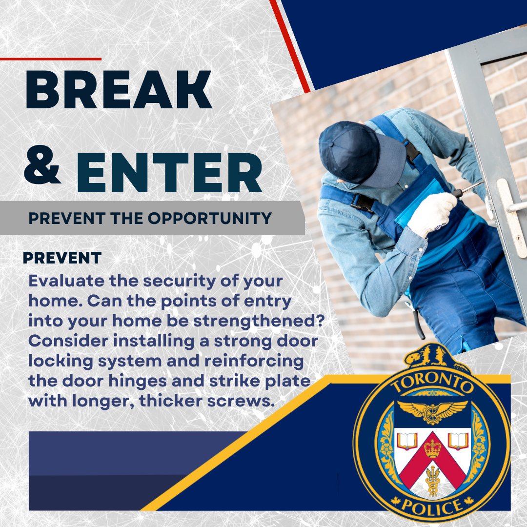 TPS_CPEU's tweet photo. Looking for ways to increase the safety and security of your home? Take a look at the locations a criminal would get into your home - doors and windows.1. Evaluate the locks you currently have and assess if they need upgrading. Deadbolts are a good option.
#breakandenter https://t.co/KhI8ywhNmZ