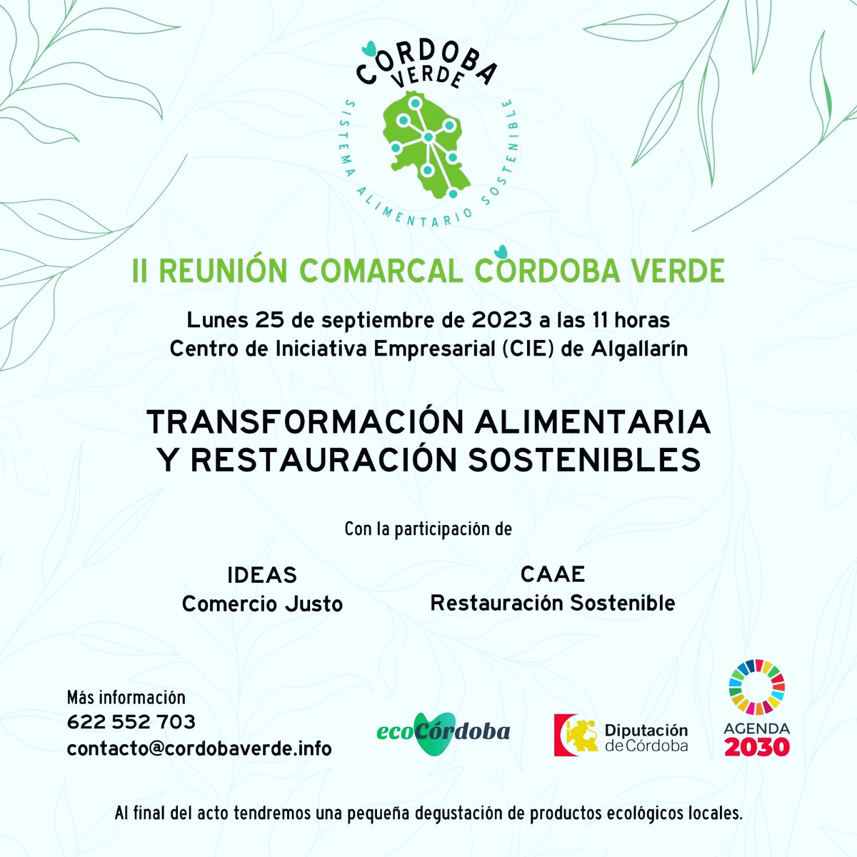 El próximo lunes estaremos en #Algallarin hablando del programa #cordobaverde
Conoceremos los nuevos proyectos de #ideas y la nueva certificación de restauración sostenible del #caae
Por un sistema alimentario más sostenible