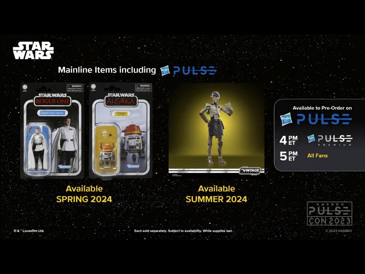 MrLeitor's tweet image. Estas #VintageCollection estarán en pre-order hoy a las 22:00 para los miembros Premium de #HasbroPulse y a las 23:00 para el resto del fandom.

@HasbroPulse | #HasbroPulseCon2023