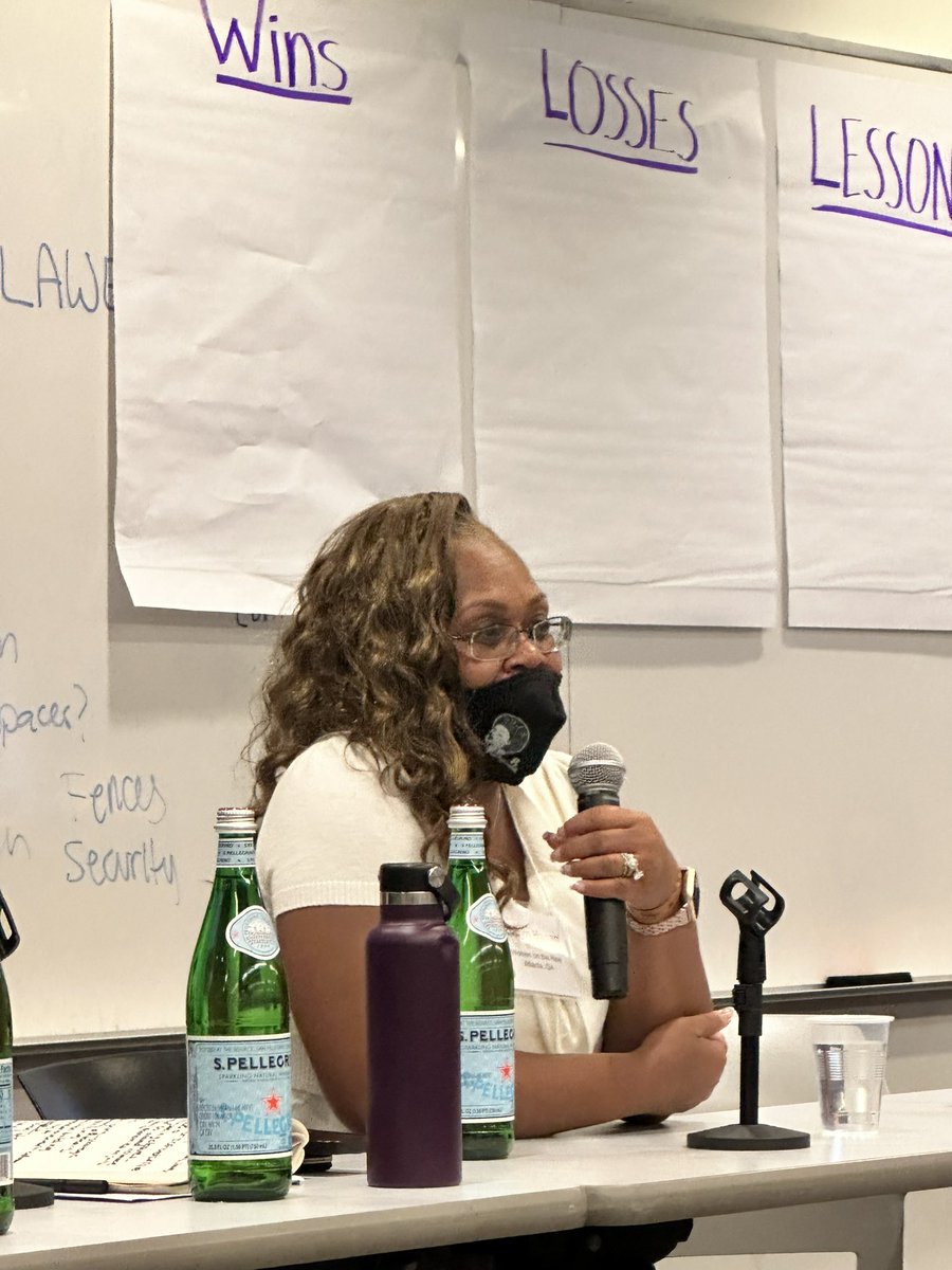 Robyn Hasan of @WomenOnTheRise1 is on the 1st panel, detailing @andreforatlanta’s betrayal of the org by encouraging them to commission renderings of a repurposed jail ($50k) while secretly negotiating to lease it to @FultonInfo—a move that has resulted in record jail deaths.