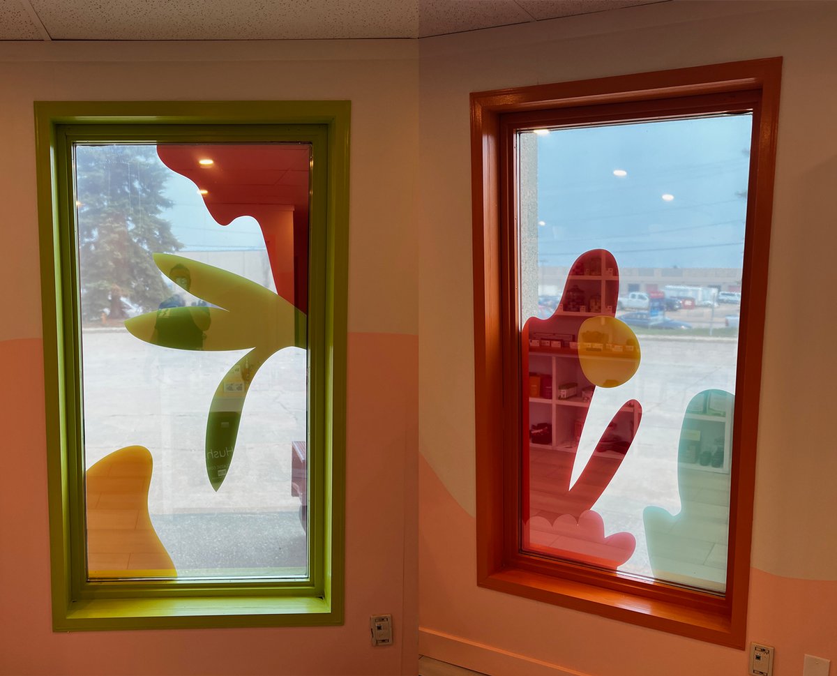 Fun &amp; fresh new look for @jack59inc headquarters in Edmonton! 😍

@3mfilms #opticallyclear #windowfilm #digitallyprinted with #Jack59’s very colourful #branding elements positively explodes from those window frames inside and out!
#yeg #plantbased #crueltyfree #vegan