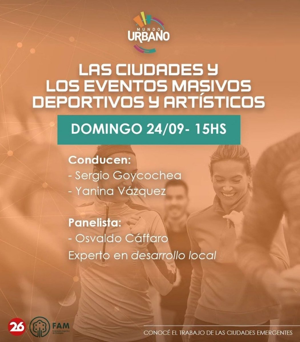 CaffaroOsvaldoR's tweet photo. 📺 Este Domingo 24 a las 15hs. #MundoUrbano por @canal26noticias.
🔸 Único programa de televisión que expone el trabajo de ciudades emergentes.
El #tema de este Domingo : Las Ciudades y Los Eventos Masivos Deportivos y Artísticos. https://t.co/bsI3RzRdM0