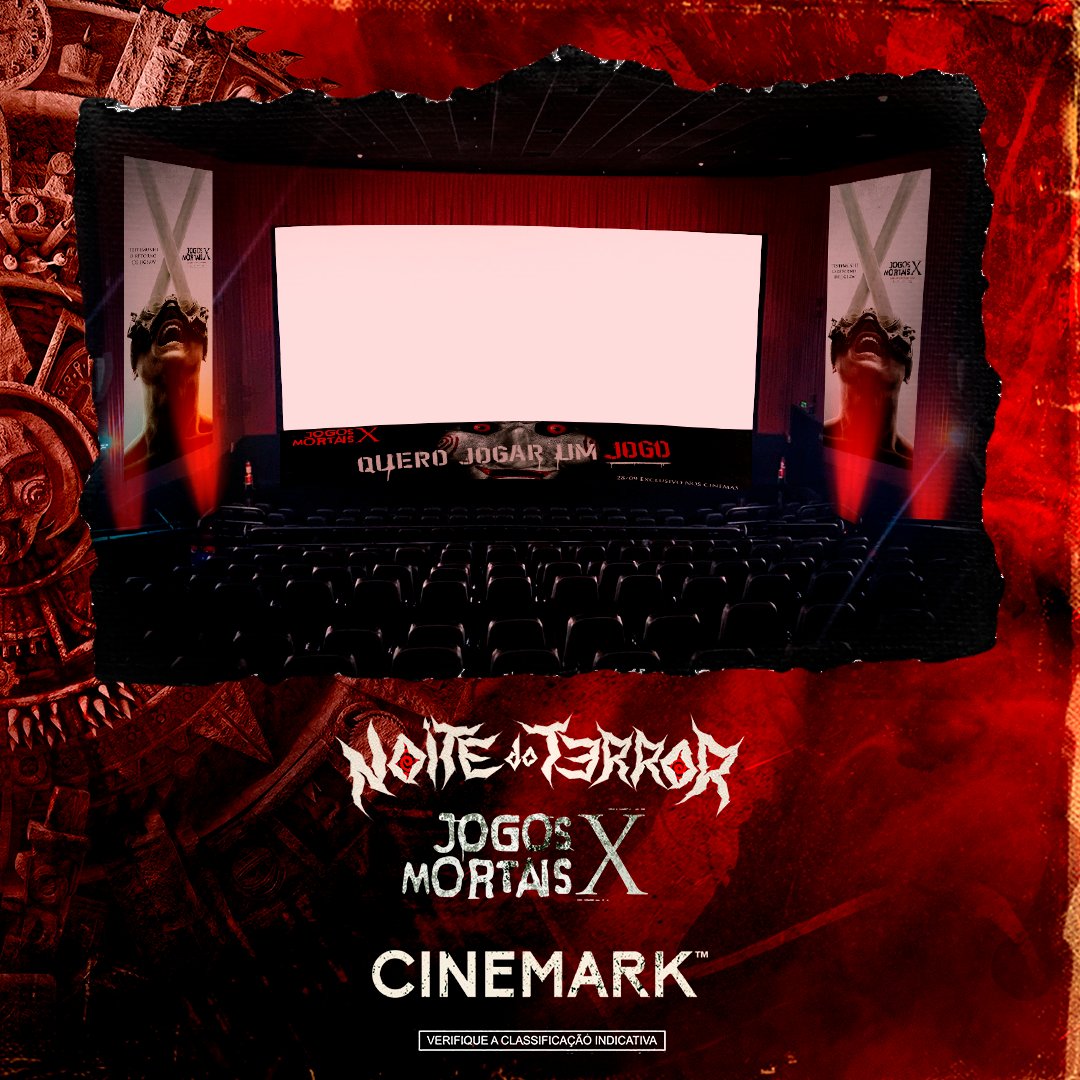 cinemarkoficial's tweet photo. Prepare-se pra uma #NoiteDoTerror como nenhuma outra🌀🧩
A experiência de participar desse evento vai além do filme na telona! Garanta seu lugar no #APPCinemark e assista a #JogosMortaisX em um ambiente totalmente tematizado ao lado de fãs 𝒅𝒆 𝒗𝒆𝒓𝒅𝒂𝒅𝒆, dia 27/09 às 22h🪚 https://t.co/mXb0F23q9w