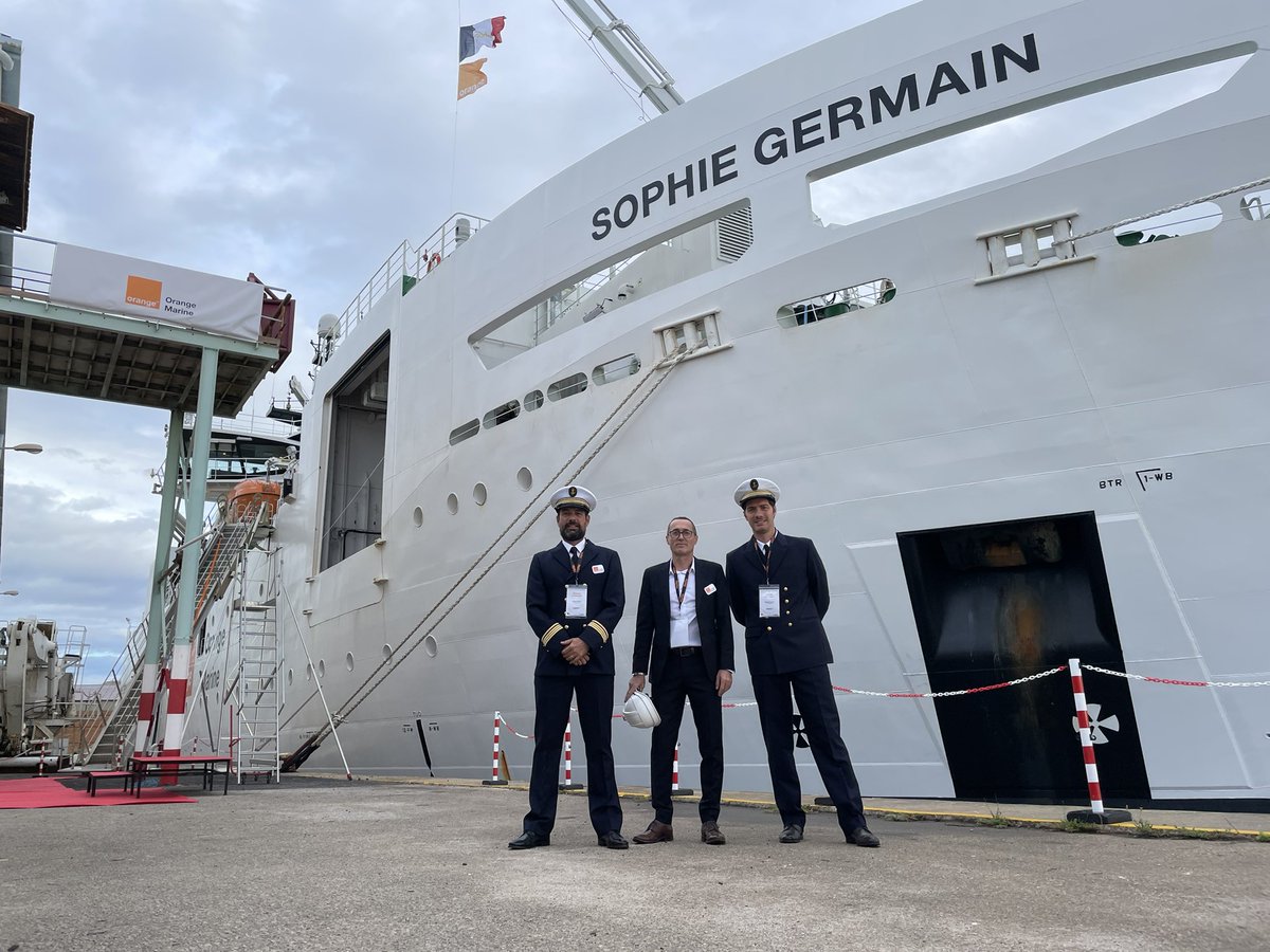 DecugisE's tweet image. The inauguration of the Cable Ship Sophie Germain today sounded the end of these two fantastic years.
Thrilled to have been the project director of the construction of this ship. 
Honored by the presence of @Cheydema , the godmother @etchoungui , @MichaelTrabbia 

@OrangeMarine_