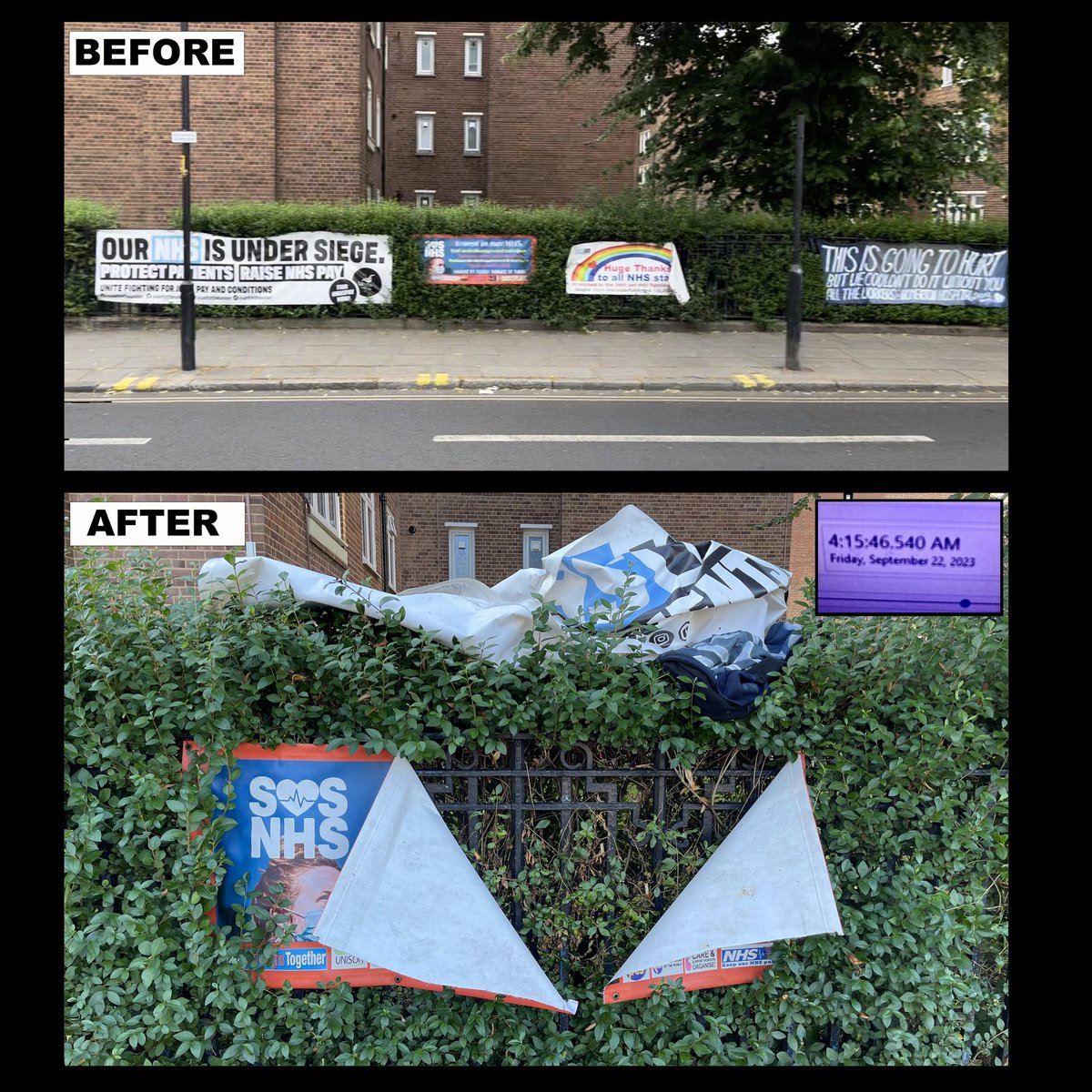 To the person who tore down the signs outside of our hospital at 4:15am, we have you on CCTV and the police are aware.

We won’t be intimidated to stop the #DoctorsStrike and we will not rest until our patients, our colleagues, and our NHS is safe.

#SOSNHS