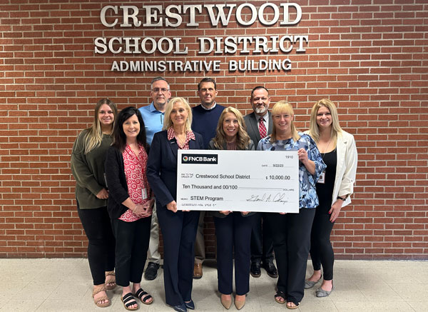FNCB Bank, locally based since 1910, has announced a $10,000 Pennsylvania Education Improvement Tax Credit (EITC) donation to the Crestwood School District. FNCB’s grant will be used to support the school’s STEM program for middle school students.

Since 2010, FNCB has