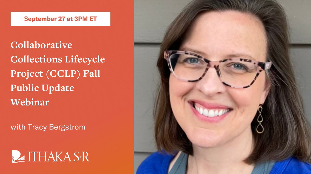 On September 27 at 3pm, join a free @NISOInfo webinar presenting an update on a multi-institutional partnership to facilitate the development of collaborative #library collections, funded by @IMLS_US. Register to hear from Ithaka S+R's Tracy Bergstrom: niso.org/events/cclp-pu…