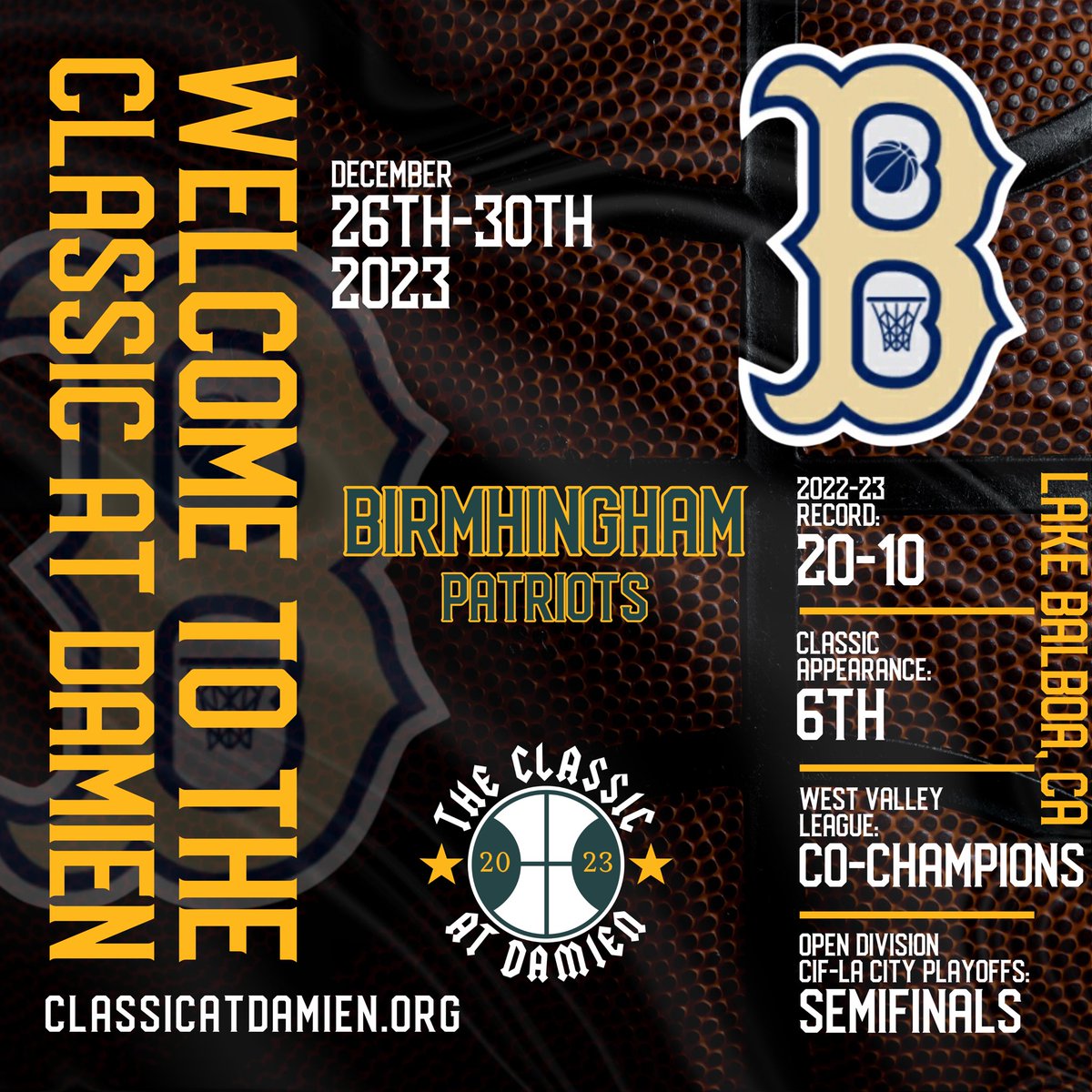 Nicholas Halic’s Patriots (<a href="/Birminghambball/">Coach</a>) have enough talent in place to make a big push for an L.A. City Open title. Anchoring that foundation are 6-5 senior Alex Dupre and one of Southern California’s better sophomore guards, Caleb Newton.🏀 classicatdamien.org