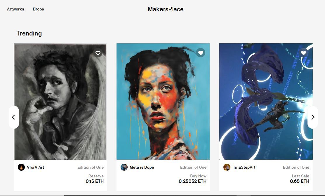 We are trending on @makersplace 
MPLaunchpad Artist <a href="/vforvnft/">VforV💎</a> @Metaisdopenfts <a href="/IrinaStepArt/">IrinaStepArt 🔴 VRartist</a> 💎
#MPLaunchpad #raredigitalart