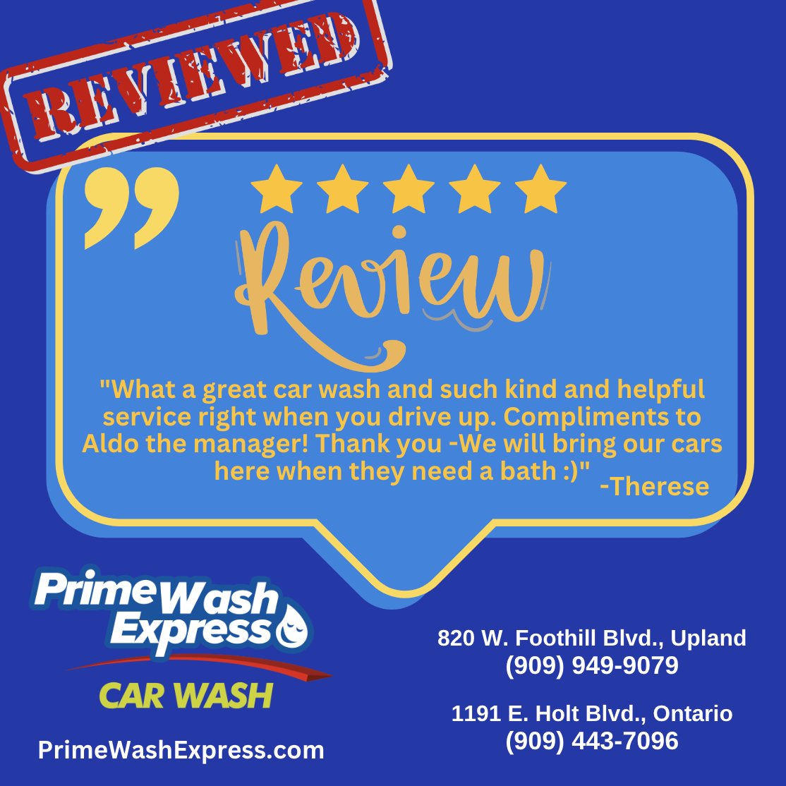 We are grateful for our reviews! Follow us on Social Media! #primewashexpress #primewashexpressontario
-
Book an #unlimited plan online at: websiteconnect.drb.com/primewashexpre…
-
#primewashexpressupland #primewashexpress #primewashexpressontario #uplandcarwash #ontariocarwash
