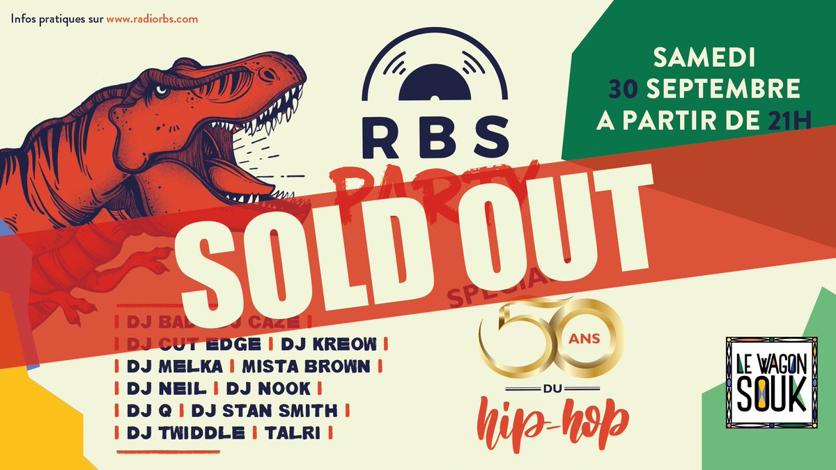 ⛔️ RBS PARTY 50 ANS DU HIP-HOP : 𝐒𝐎𝐋𝐃 𝐎𝐔𝐓 ⛔️
⛔️ ll n’y aura 𝐏𝐀𝐒 𝐃𝐄 𝐂𝐀𝐈𝐒𝐒𝐄 𝐃𝐔 𝐒𝐎𝐈𝐑 samedi ⛔️

Merci la famille 🙏