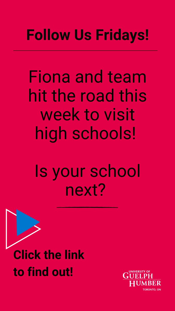 GHFutureStudent's tweet image. See what’s happening with our Student Recruitment Officers! 

First up Fiona! Stay tuned for more information on your High School Visits!

Don’t forget to check out the link: guelphhumber.ca/futurestudents…

#UofGH #GuelphHumber #GHFutureStudent