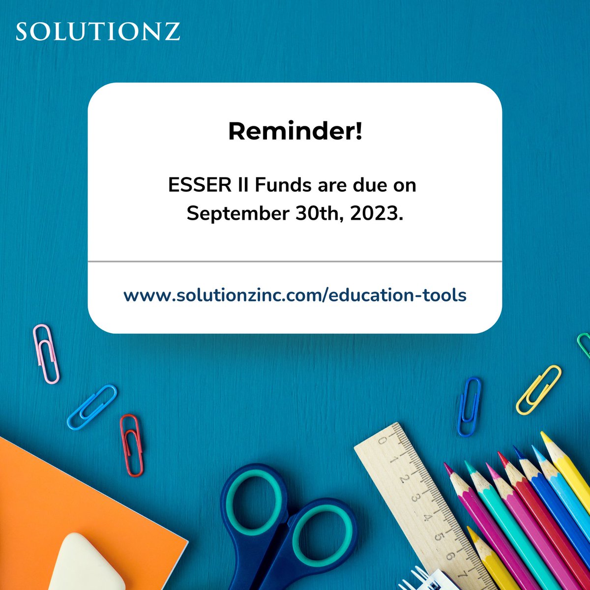 𝗧𝗵𝗲 𝗱𝗲𝗮𝗱𝗹𝗶𝗻𝗲 𝗳𝗼𝗿 𝗘𝗦𝗦𝗘𝗥 𝗜𝗜 𝗙𝘂𝗻𝗱𝘀 𝗶𝘀 𝗮𝗽𝗽𝗿𝗼𝗮𝗰𝗵𝗶𝗻𝗴 𝗼𝗻 𝗦𝗲𝗽𝘁𝗲𝗺𝗯𝗲𝗿 𝟯𝟬𝘁𝗵, 𝟮𝟬𝟮𝟯. 💡✨ For more information, please visit hubs.ly/Q0238k990 or contact us at (800) 722-6444. #VisualLearningAids #EducationalExcellence #EdTech