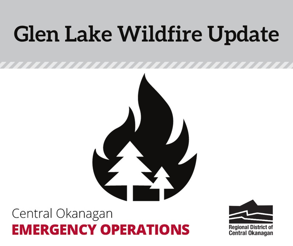 Following another cool evening, the Glen Lake wildfire remains at 1,116 hectares. @BCGovFireInfo reports that the wildfire remains out of control. It’s being actioned by 41 personnel and 16 pieces of heavy equipment including aerial operations. Read more: cordemergency.ca/updates/glen-l…