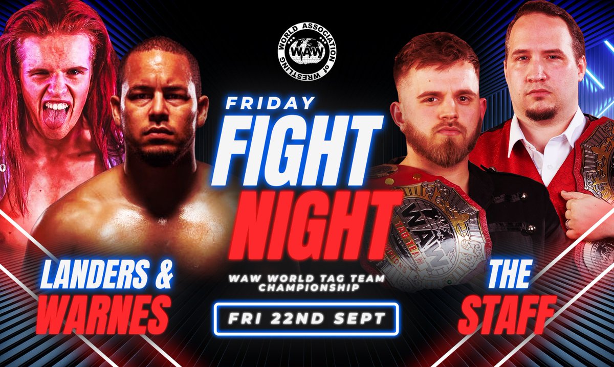 Tonight's show starts with The Staff RETAINING the WAW World Tag Team titles against <a href="/arronwarnes8/">Arron Warnes</a> &amp; <a href="/JackLanders2004/">Jack Landers/ジャック･ランダース</a>!

#WAWFightNight