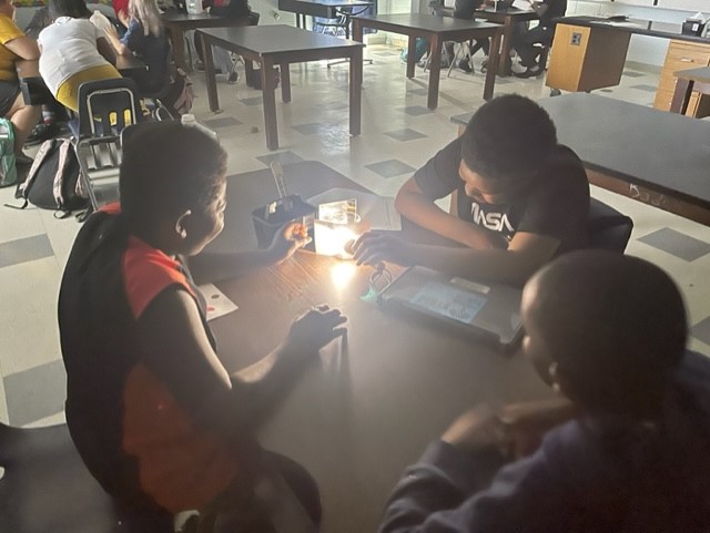 Students in Ms. Brooks’ class conduct scientific investigations to determine is light is being absorbed, transmitted or reflected.