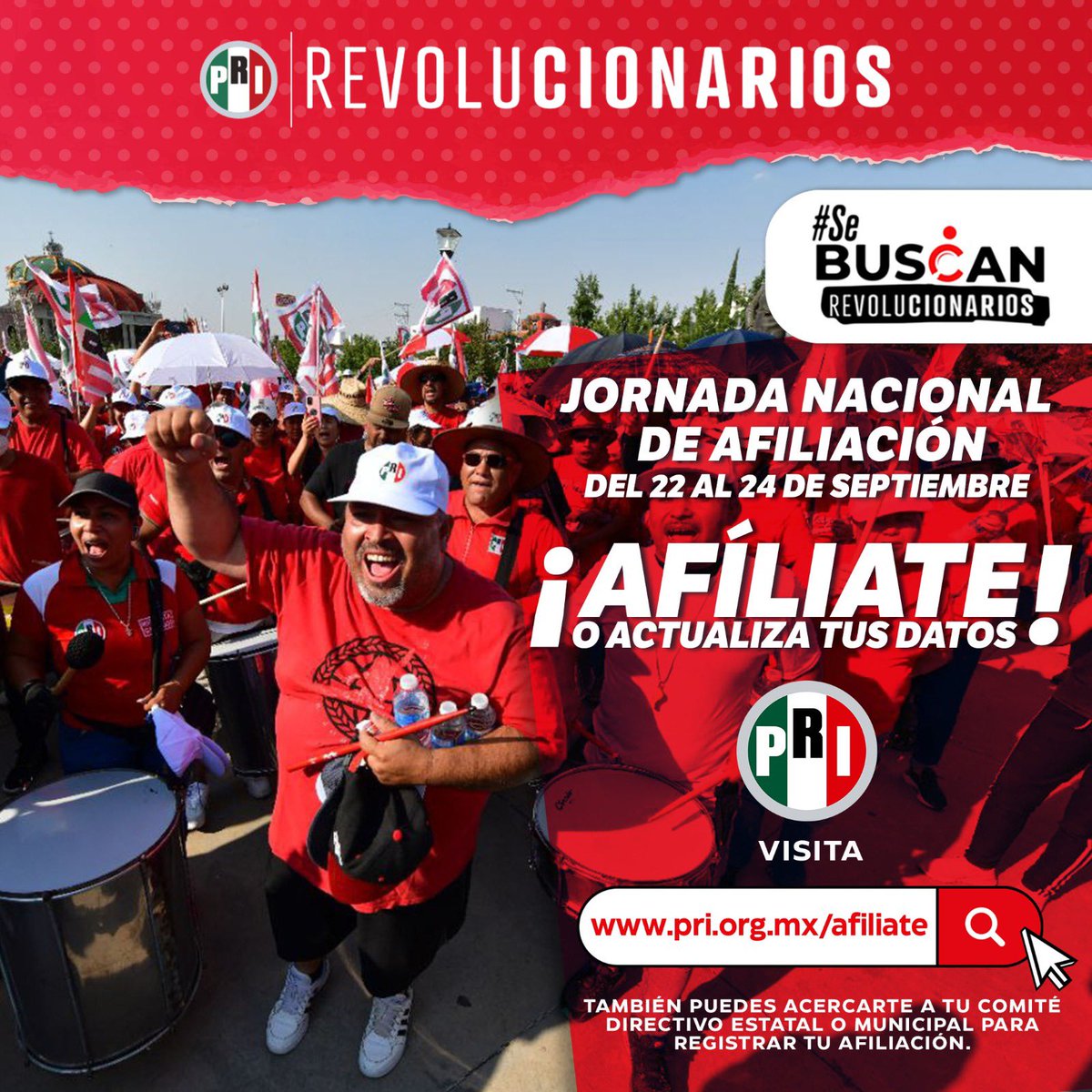 PRI_Nacional's tweet photo. La gran familia priista participa con entusiasmo en esta Jornada Nacional de Afiliación, yendo al encuentro de la ciudadanía para invitarlos a que se unan a nuestro partido.

¡Tú también puedes participar! Entra a https://t.co/szg8pn09z7 y haz tu preregistro o bien, acude a tu Comité Estatal o Municipal más cercano o acércate a nuestros militantes que estarán en distintos puntos del país. 

#SeBuscanRevolucionarios #YoMeAfilioAlPRI