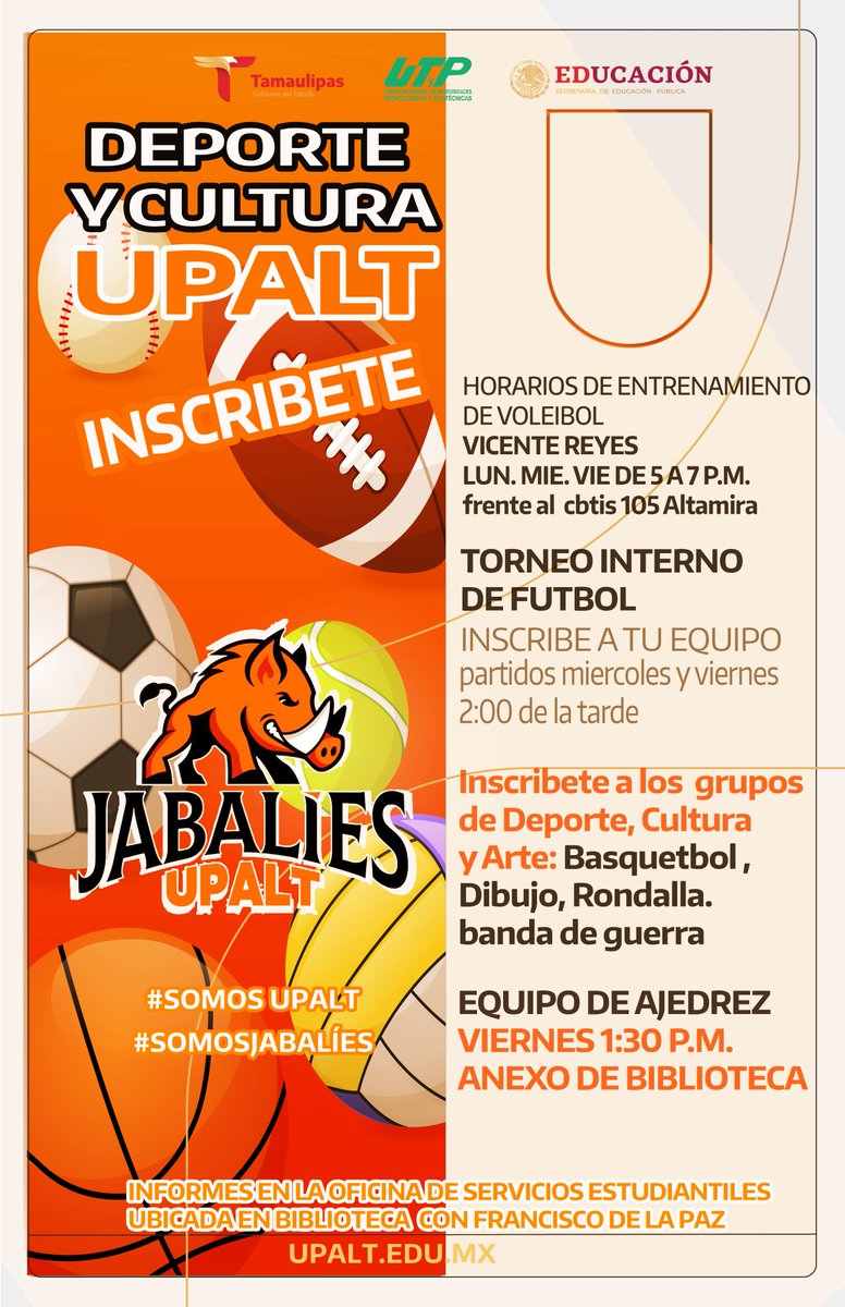 Te esperamos, en la oficina de Servicios Estudiantiles ubicada en el edificio de biblioteca📷 con el Lic. Francisco de la Paz.🎸🎺🥁🎼🏐⚾️🏀⚽️♟️