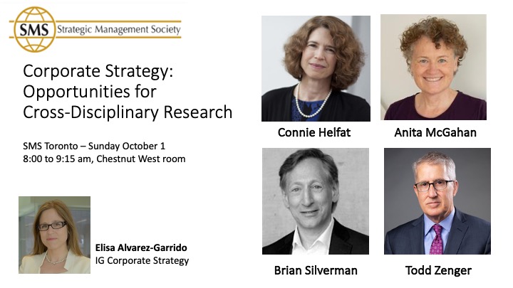 Elisa Alvarez-Garrido (@ealvarezgarrido) on Twitter photo Join us in SMS Toronto for an engaging discussion on #corporatestrategy and opportunities for cross-disciplinary #research, with Connie Helfat, <a href="/anitamcgahan/">Anita McGahan</a>, Brian S. Silverman, and <a href="/toddzenger/">Todd Zenger</a>. We look forward to a terrific discussion! Join us in SMS Toronto for an engaging discussion on #corporatestrategy and opportunities for cross-disciplinary #research, with Connie Helfat, <a href="/anitamcgahan/">Anita McGahan</a>, Brian S. Silverman, and <a href="/toddzenger/">Todd Zenger</a>. We look forward to a terrific discussion!