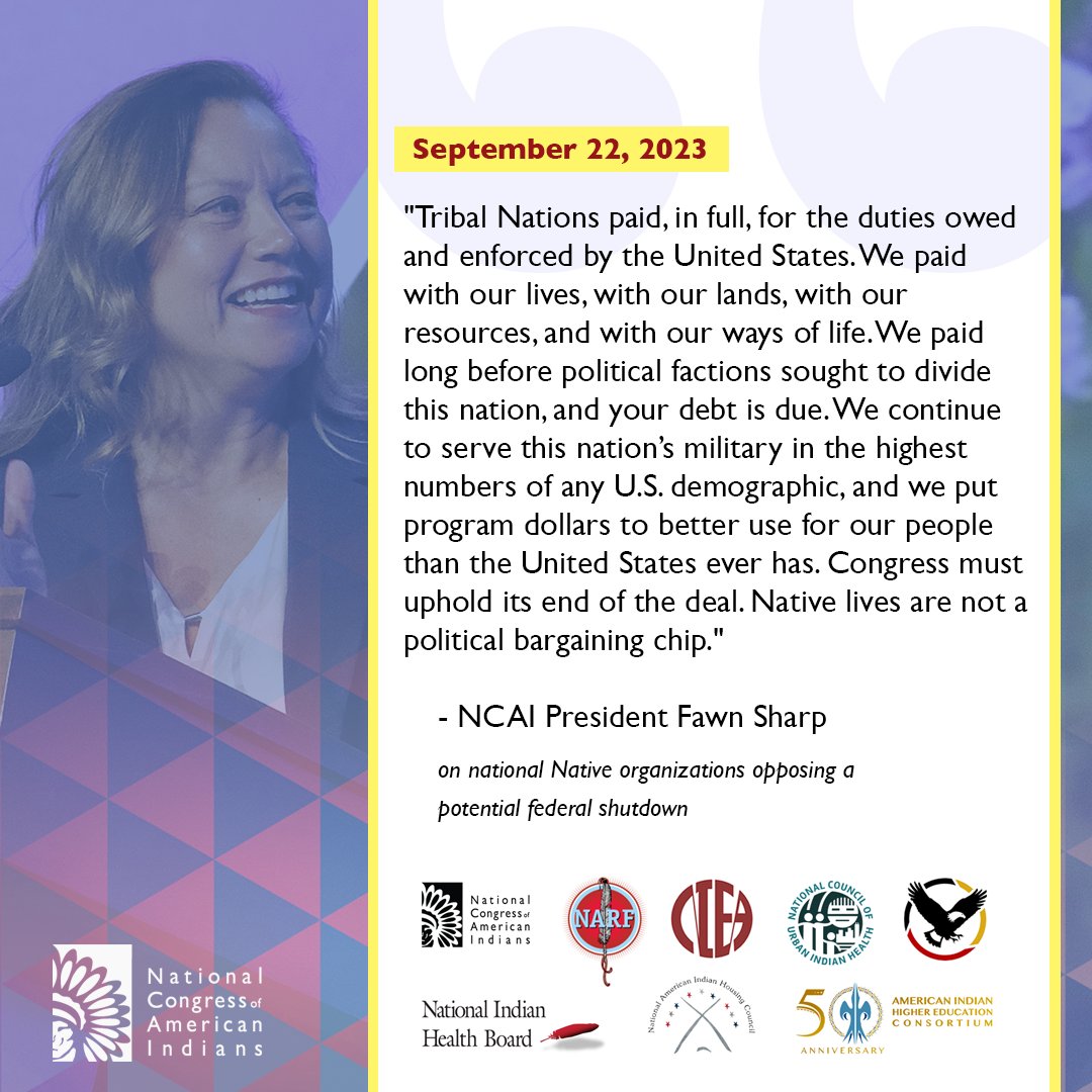 NCAI1944's tweet photo. National Native Organizations Oppose Federal Shutdown - read the full joint statement.
🔗https://t.co/BPu1rwKV1L

@NDNrights 
@WereNIEA 
@NCUIH_Official 
@TribalGovWorks 
@NIHB1 
@naihc_national 
American Indian Higher Education Consortium https://t.co/DmeUT5ihem
