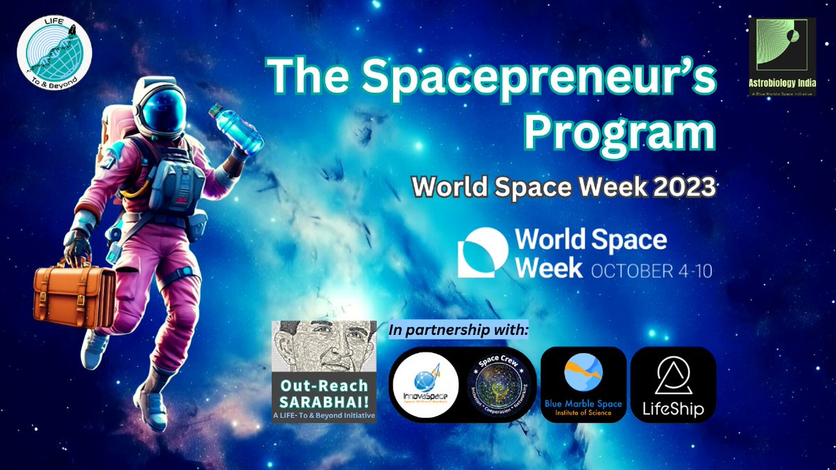 LIFE-To & Beyond Foundation® (@lifetoandbeyond) on Twitter photo 𝘾𝙝𝙖𝙧𝙩𝙞𝙣𝙜 𝙮𝙤𝙪𝙧 𝙬𝙖𝙮 𝘽𝙚𝙮𝙤𝙣𝙙🚀 𝙩𝙝𝙧𝙤𝙪𝙜𝙝 𝙎𝙥𝙖𝙘𝙚 𝙀𝙣𝙩𝙧𝙚𝙥𝙧𝙚𝙣𝙚𝙪𝙧𝙨𝙝𝙞𝙥!
It's official!
<a href="/lifetoandbeyond/">LIFE-To & Beyond Foundation®</a> and <a href="/astrobiologyin/">Astrobiology India</a> are co-organizing🤝
'The Spacepreneur's Program' to celebrate World Space Week 2023. 𝘾𝙝𝙖𝙧𝙩𝙞𝙣𝙜 𝙮𝙤𝙪𝙧 𝙬𝙖𝙮 𝘽𝙚𝙮𝙤𝙣𝙙🚀 𝙩𝙝𝙧𝙤𝙪𝙜𝙝 𝙎𝙥𝙖𝙘𝙚 𝙀𝙣𝙩𝙧𝙚𝙥𝙧𝙚𝙣𝙚𝙪𝙧𝙨𝙝𝙞𝙥!
It's official!
<a href="/lifetoandbeyond/">LIFE-To & Beyond Foundation®</a> and <a href="/astrobiologyin/">Astrobiology India</a> are co-organizing🤝
'The Spacepreneur's Program' to celebrate World Space Week 2023.