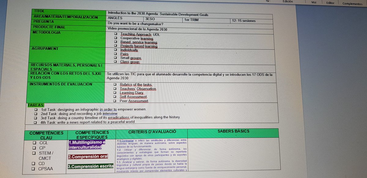 PIEDADISABELgr's tweet photo. Preparando la programación de aula con las #SdeA del @proyectoEDIA en val/cas/ing
(comp plurilingüe). En breve pongo todo en castellano.
Si alguien quiere la plantilla que me avise. https://t.co/wXEJ1RzYVg