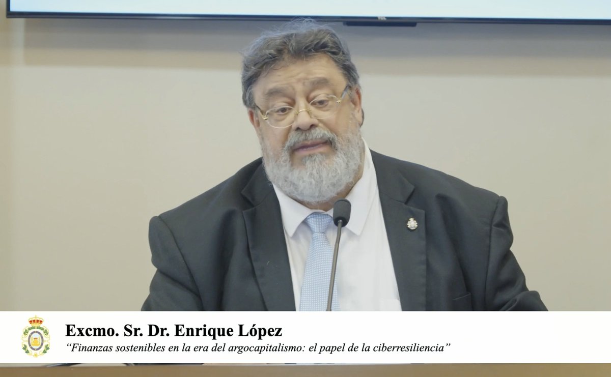 EnrikeLopez's tweet photo. Enrique López aboga en la @RACEFesp por sustituir el modelo de #ciberseguridad por uno de #ciberresiliencia 
https://t.co/PMMddO8CFZ 
(Video de "Finanzas sostenibles en la era del #argocapitalismo: el papel de la ciberresiliencia" de 1:53:00 a 2:10:20 en https://t.co/2DdTjgAQzd) https://t.co/0WlnGqxHhu