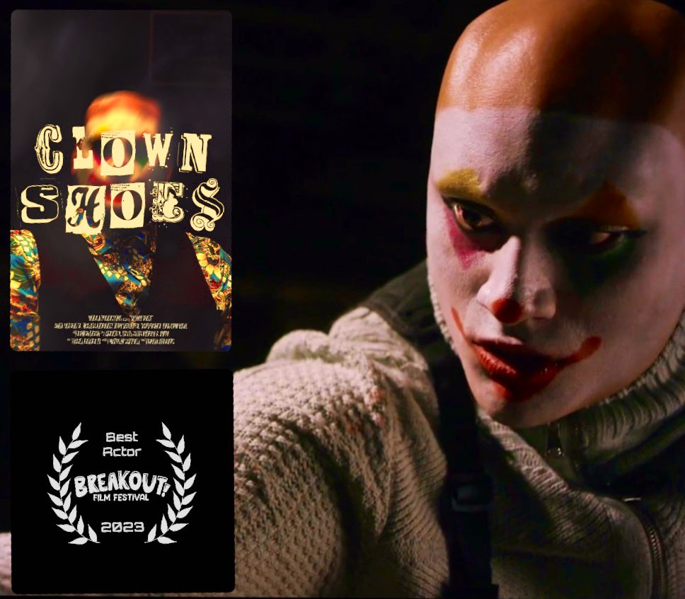 -Unreal. Still can’t believe it. Me? #BestActor? Yep! Thank you to the #breakoutfmfestival for the amazing honor. First of many. 

To see #ClownShoes: vimeo.com/676470602 🤡 

#filmfestival #indieshort #clown #indiefilm #acting