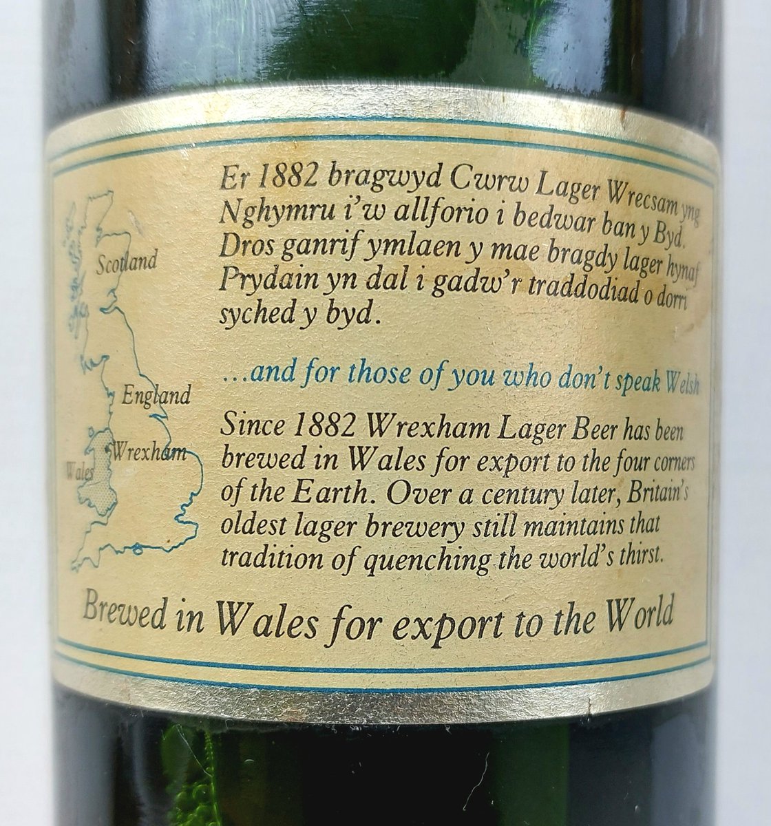 I haven't dug up an old blue beer can, but I do have this beauty... <a href="/WXM_Lager/">Wrexham Lager</a>