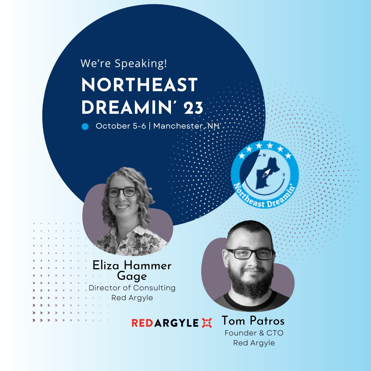 We're getting close to <a href="/NEDreamin/">Northeast Dreamin'</a>  and we've got two speakers in the lineup! <a href="/tompatros/">tompatros</a> and Eliza Hammer Gage are presenting on two different topics, but both are equally valuable. #NortheastDreamin #Salesforce 

northeastdreamin.com/2023-agenda/