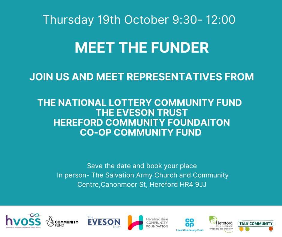 Join us
Meet the Funder
Thursday 29th Oct 9:30-12:00
At the Salvation Army Church, Hereford 
👇👇
eventbrite.co.uk/e/717928111307…