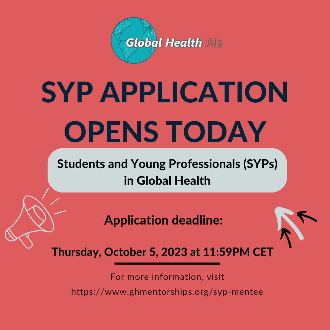 🌟 Exciting Update! The moment you've been waiting for is here! Our SYP application for the 2023-2024 Global Health Mentorship program is now OPEN! 
We're thrilled to be part of your journey. 
Apply: ghmentorships.org/syp-mentee

#PublicHealth #Students #YoungProfessionals
