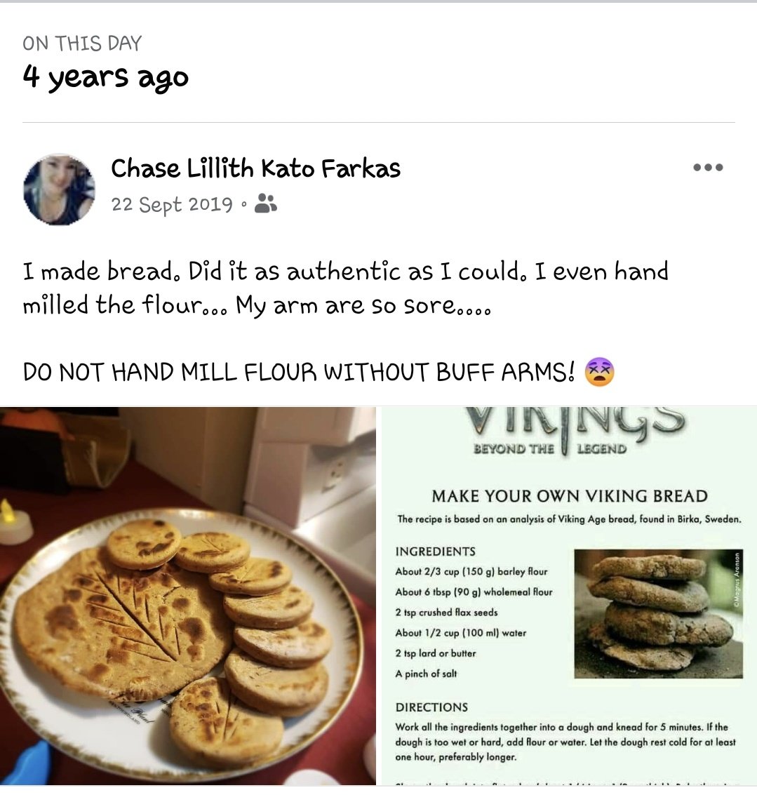 TheMadDruid17's tweet image. I did my trial by food for #amtgard 4 years ago today🫂🍄

Still wouldn't grind flour by hand again☠️❤️
#vikingbread #handmade #cooking #legoflambisthebest #homemadebutter #trialbyfood #oldrecipefound #viking #slavic #ScandinavianBread #vikingwasajobnotthenameofthepeople