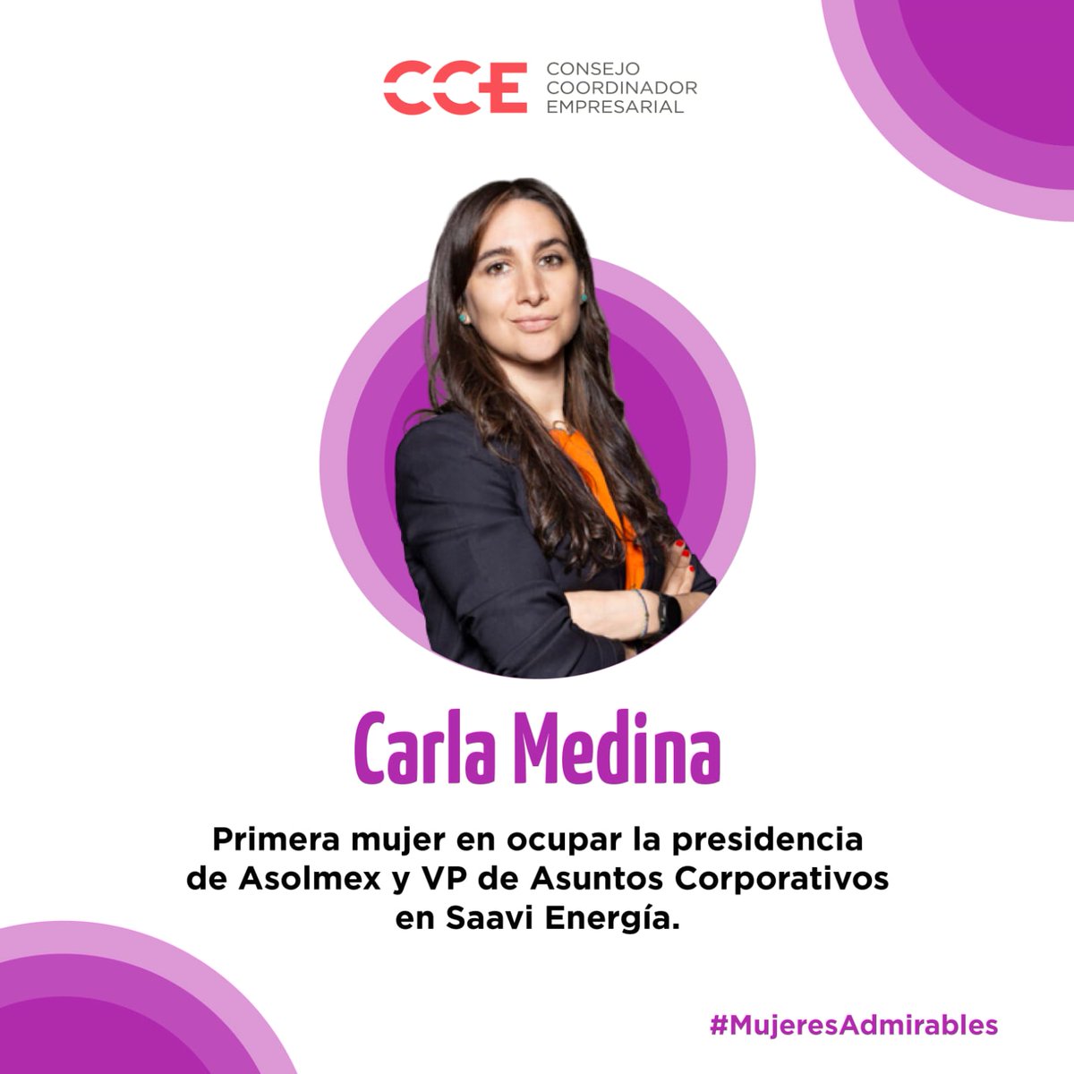 Felicitamos a <a href="/cmedinapg/">Carla Medina</a>, representante de <a href="/asolmex/">ASOLMEX</a> y <a href="/SaaviEnergia/">Saavi Energía</a>, por su reconocimiento en la lista de las 500 personas más influyentes de #Latinoamérica, de <a href="/BloombergLinea_/">Bloomberg Línea</a>. Su liderazgo y participación han sido fundamentales para fomentar la inclusión de las mujeres en el