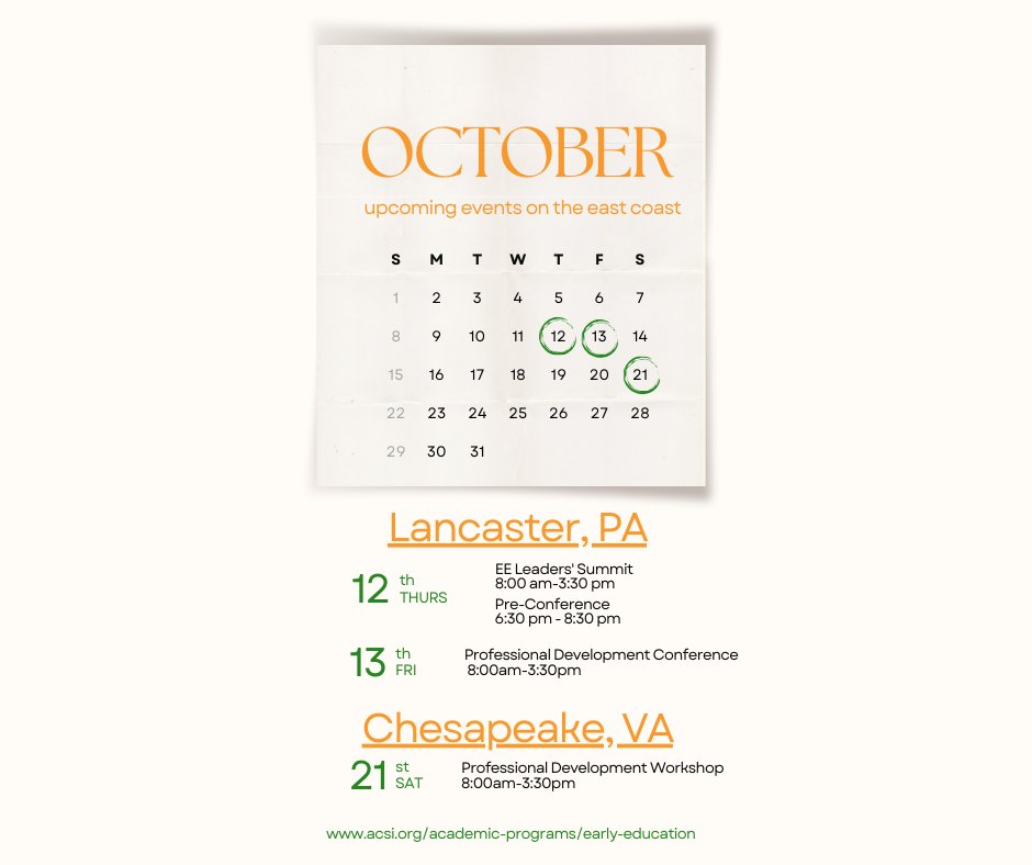 pennconsulting's tweet image. Don’t miss this opportunity to sharpen your saw! I hope to see you next month on the East Coast in…
Lancaster, PA - Oct. 12-13
Chesapeake, VA - Oct. 21
acsi.org/academic-progr…

#ACSIEE #reignite #ECETraining #BrainBasedTeaching